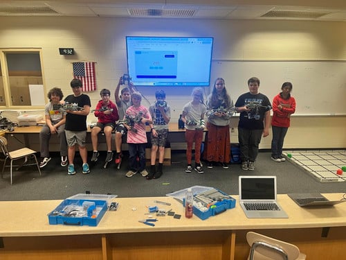 Students collaborated to conquer the robotics challenge in Mr. Heesch's Robotics Class.