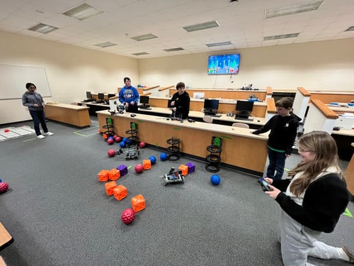 Students testing their robots in Mr. Heesch's robotics class.