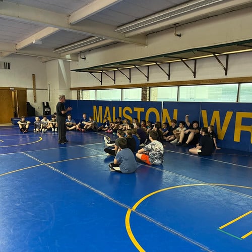 Olson Middle School students at their first wrestling practice of the season.